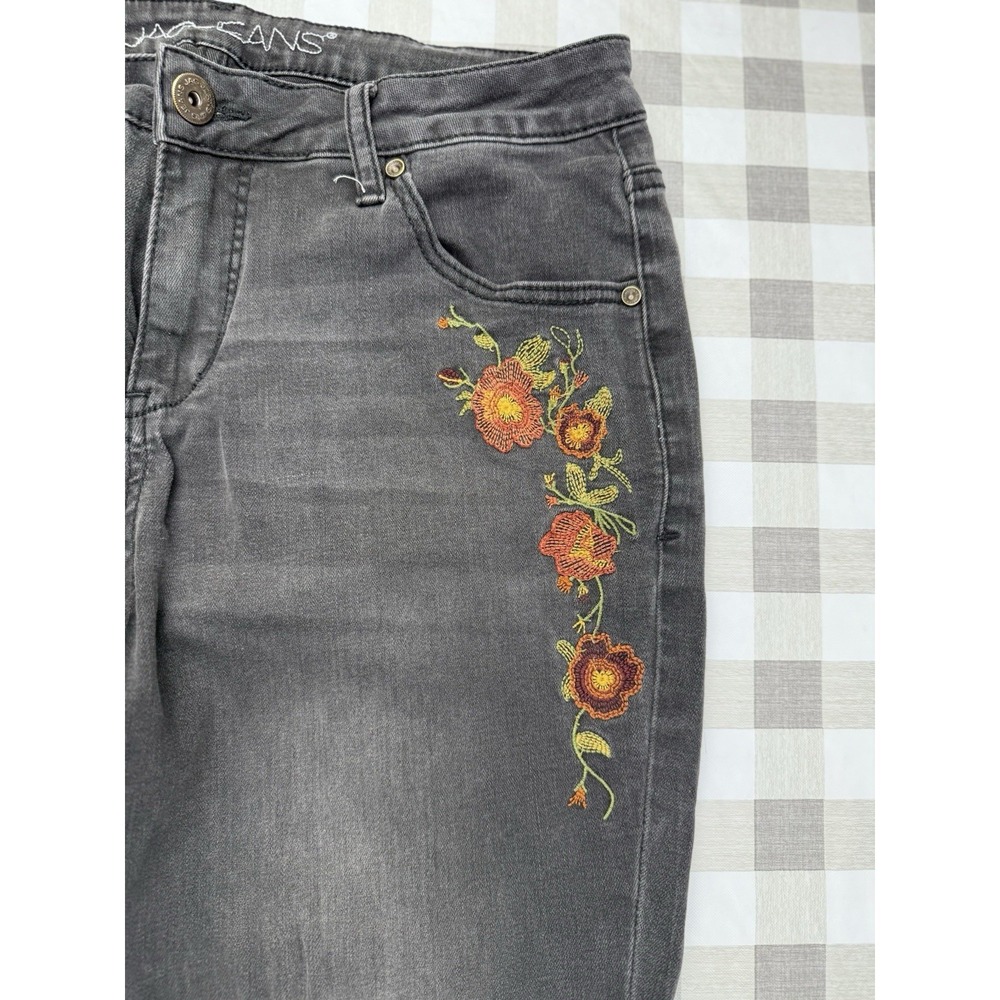 Floral Embroidered Skinny Jeans Boho Cottagecore Gray JAG